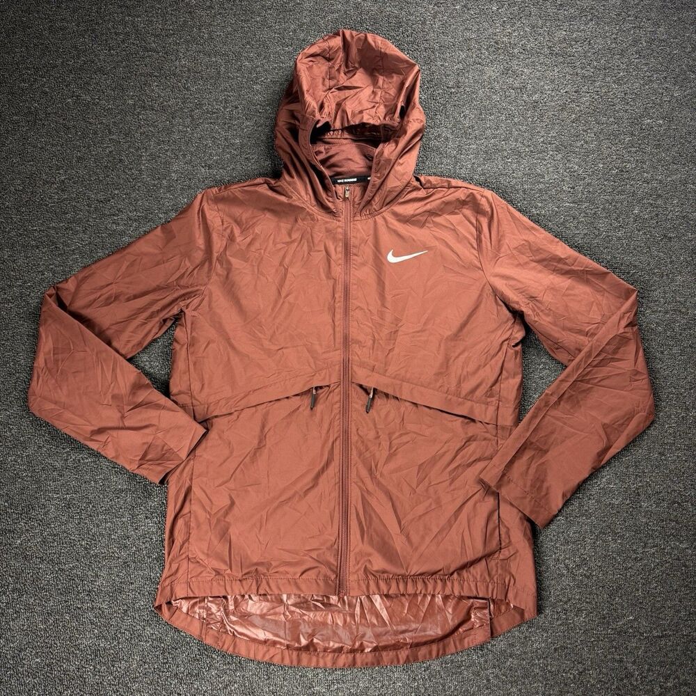Nike Lightweight Packable Running Rain Jacket Womens Sz M Rust Hiking Gorpcore